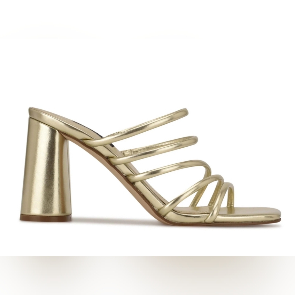 Size 12 Nine West Gold Girlie Block Heel Slide Sandals